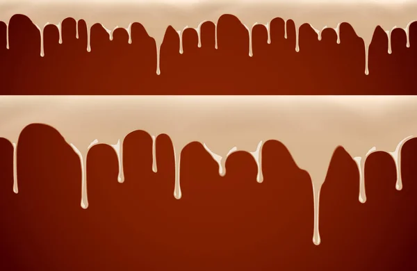 Xarope de chocolate derretido vazando na costura vetorial de fundo branco — Vetor de Stock