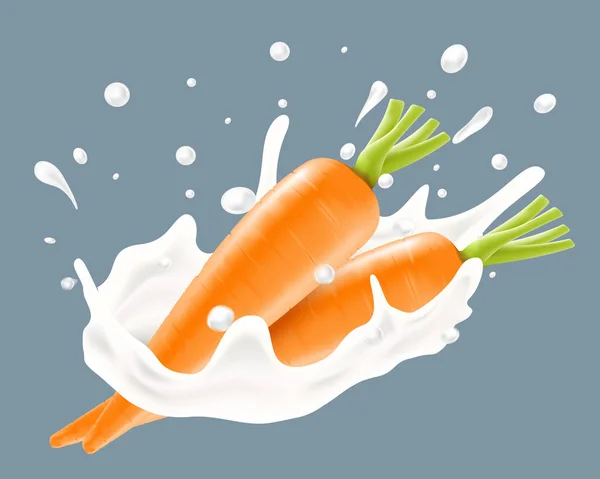 Ilustracja wektorowa realistyczne mleka splash z marchwi — Wektor stockowy
