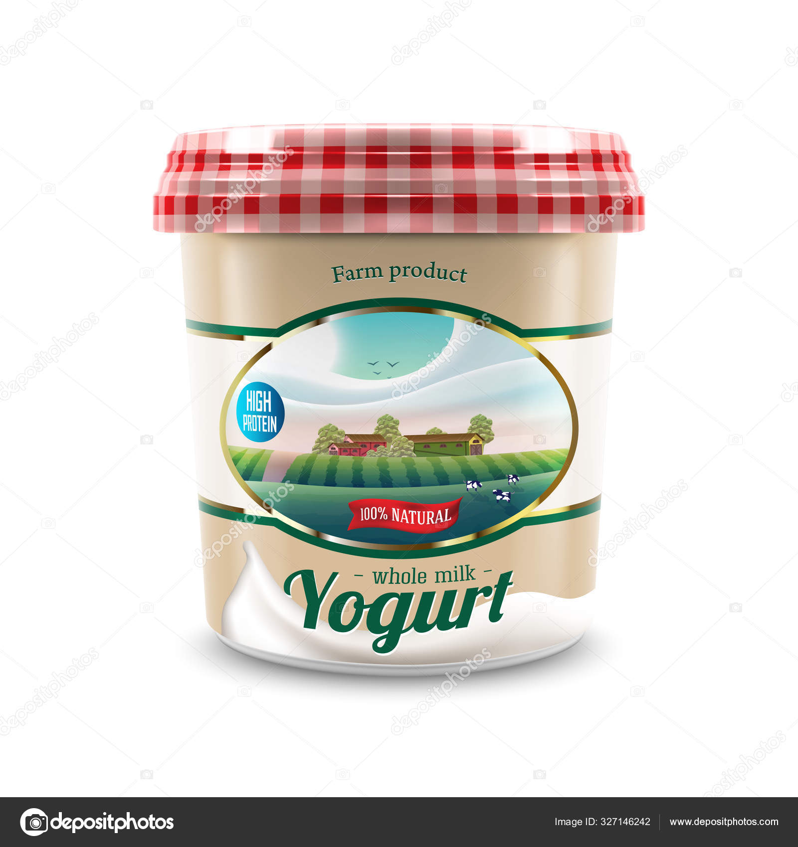 Download New Yogurt Packaging Design With Rural Farm Label With Trees And Cows Vector Illustration For Farm Yogurt Product Branding Or Advertising Design Vector Image By C Tumoxasan Vector Stock 327146242