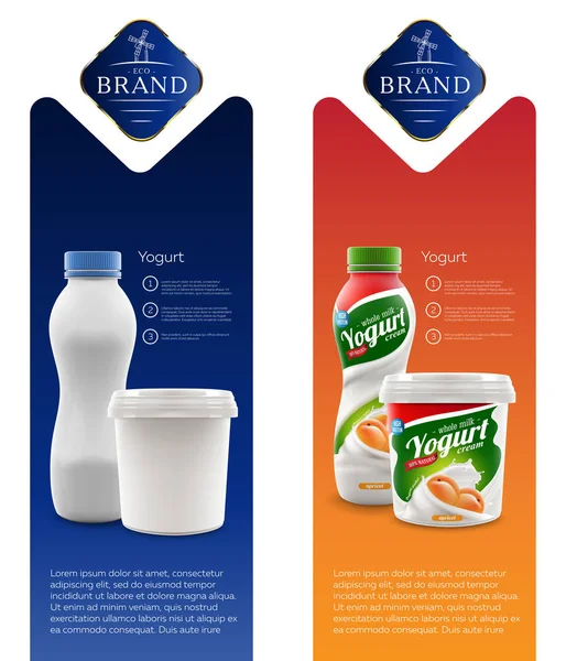 Aprikos yougurt helt nya förpackningar isolerad design för mjölk, yoghurt eller grädde produkt branding eller reklam design — Stock vektor