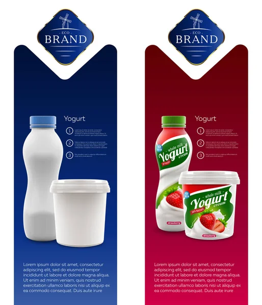 Fresa joven gurt nuevo embalaje de diseño aislado para la leche, yogurt o marca de productos de crema o diseño publicitario. — Vector de stock