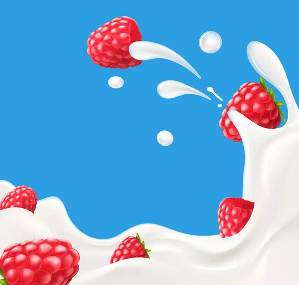 Melk plons met framboos vector illustratie — Stockvector