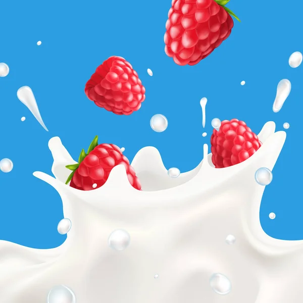 Реалістичне розбризкування молока з малиною — стоковий вектор