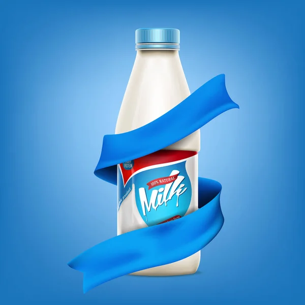 Botella de leche de vectores, listo para su diseño. Una ilustración realista de fondo del concepto de producto de bebidas con leche o yogur y botella de leche. — Vector de stock