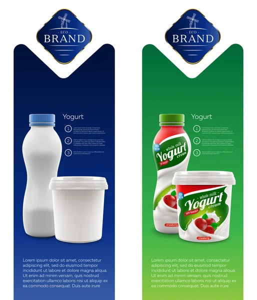 Yogurt de arándano nuevo diseño aislado de embalaje para la leche, yogur o marca de productos de crema o diseño publicitario. — Vector de stock