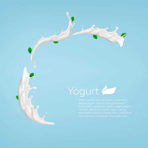 Sütlü yoğurt kıvrımlı arka plan tasarımı, ticari vektör reklamları gerçekçi illüstrasyonlar.