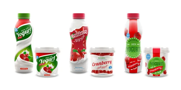 Conjunto de tres diferentes diseños de embalaje para jóvenes cranberry — Vector de stock