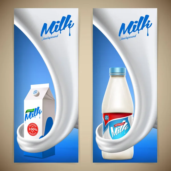 Vektör süt şişesi, tasarımın için hazır. İçecek ürünü konsepti arka plan pankartı süt veya yoğurt karışımı ve süt şişesi ile gerçekçi illüstrasyon.