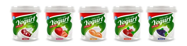 Conjunto de yougurt novo design isolado embalagem para leite, iogurte ou creme produto marca ou design de publicidade — Vetor de Stock