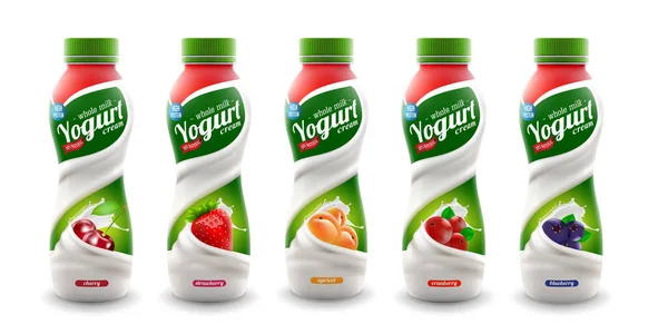 Uppsättning yougurt helt nya förpackningar isolerad design för mjölk, yoghurt eller grädde produkt branding eller reklam design — Stock vektor