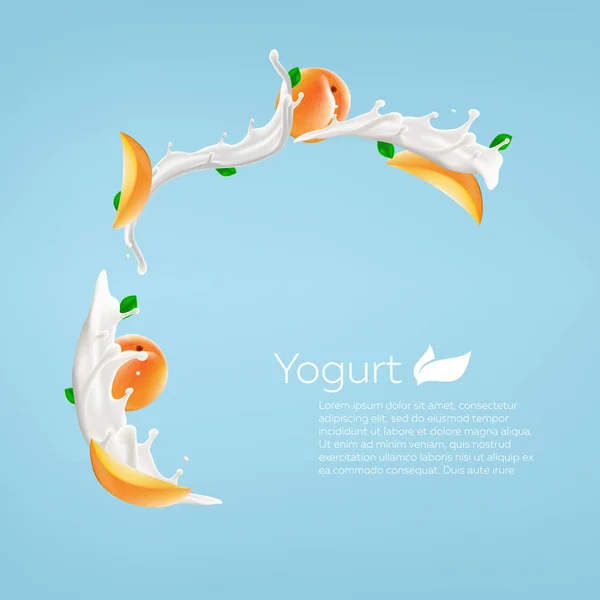 Whole milk yogurt swirl background design με βερίκοκο, εμπορική διανυσματική διαφήμιση μακέτα ρεαλιστική απεικόνιση Royalty Free Διανύσματα Αρχείου