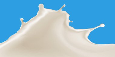 Mavi arkaplan vektör illüstrasyonuna süt dalgası sıçratılıyor, reklamlar, etiketler ve ambalaj desing kullanımları için hazır.