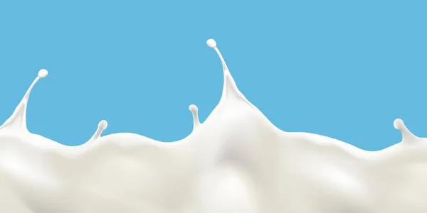 青い背景ベクトルのイラストにミルクの波をスプラッシング,広告の準備ができて,ラベルやパッケージデザインの使用. — ストックベクタ
