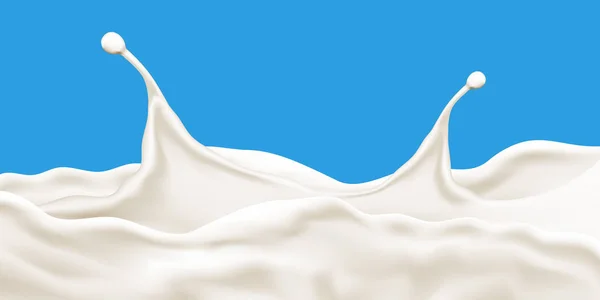 Splashing milk wave on blue background vector illustration, ready for ads, labels and packaging desing uses. — Stock Vector