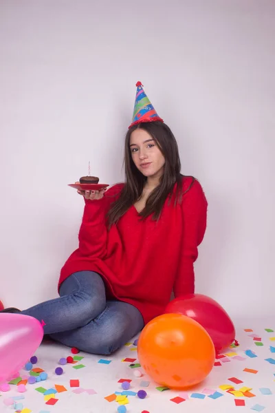 Bolo Menina Aniversário Isolado — Fotografia de Stock