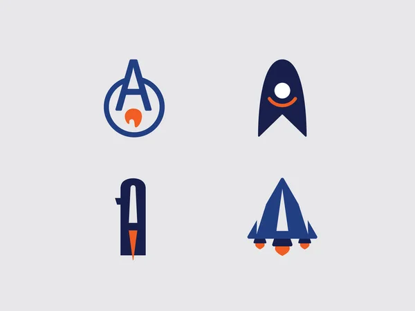 Logos with the symbol a in the form of a rocket — Stock Vector