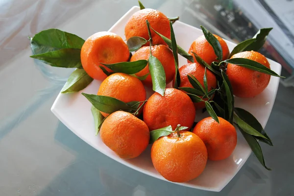 Mandarins Mandarins Tangerines White Plate Royalty Free Stock Images