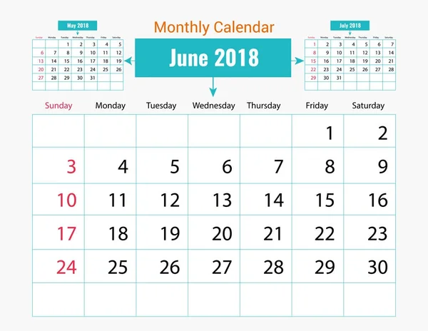 Calendario mensile Design — Vettoriale Stock