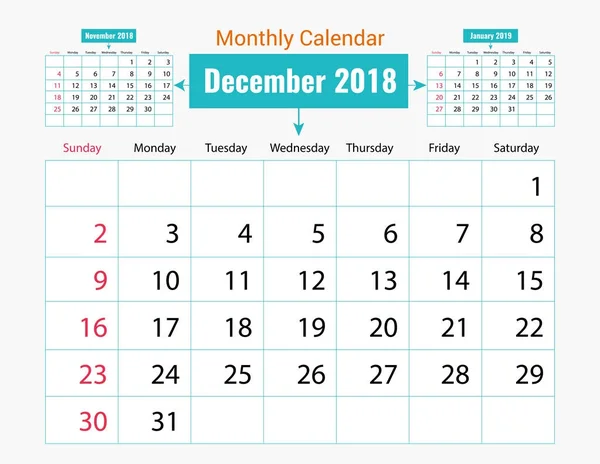 Diseño de calendario mensual — Archivo Imágenes Vectoriales