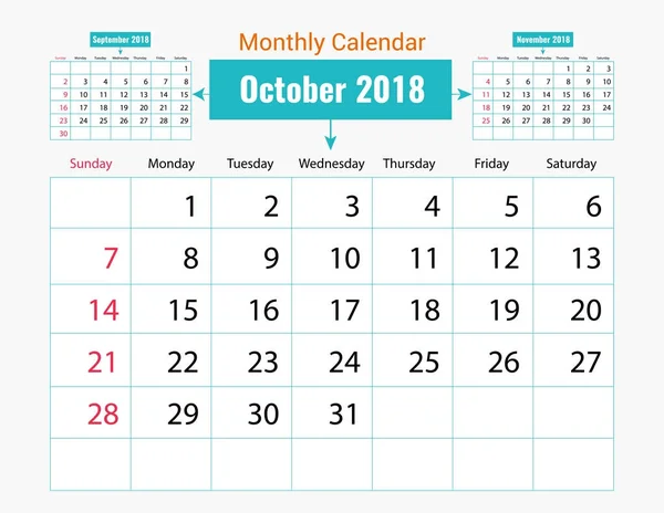 Calendario mensile Design — Vettoriale Stock
