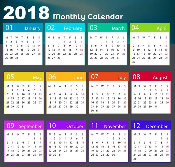 Kalender 2018 Vektordesign — Stockvektor