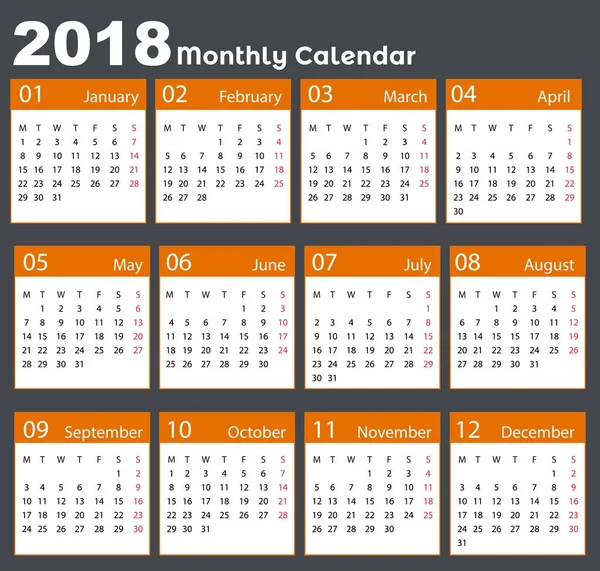 Kalender 2018 Vektordesign — Stockvektor