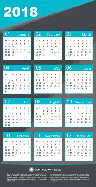Kalender 2018 Vektordesign — Stockvektor