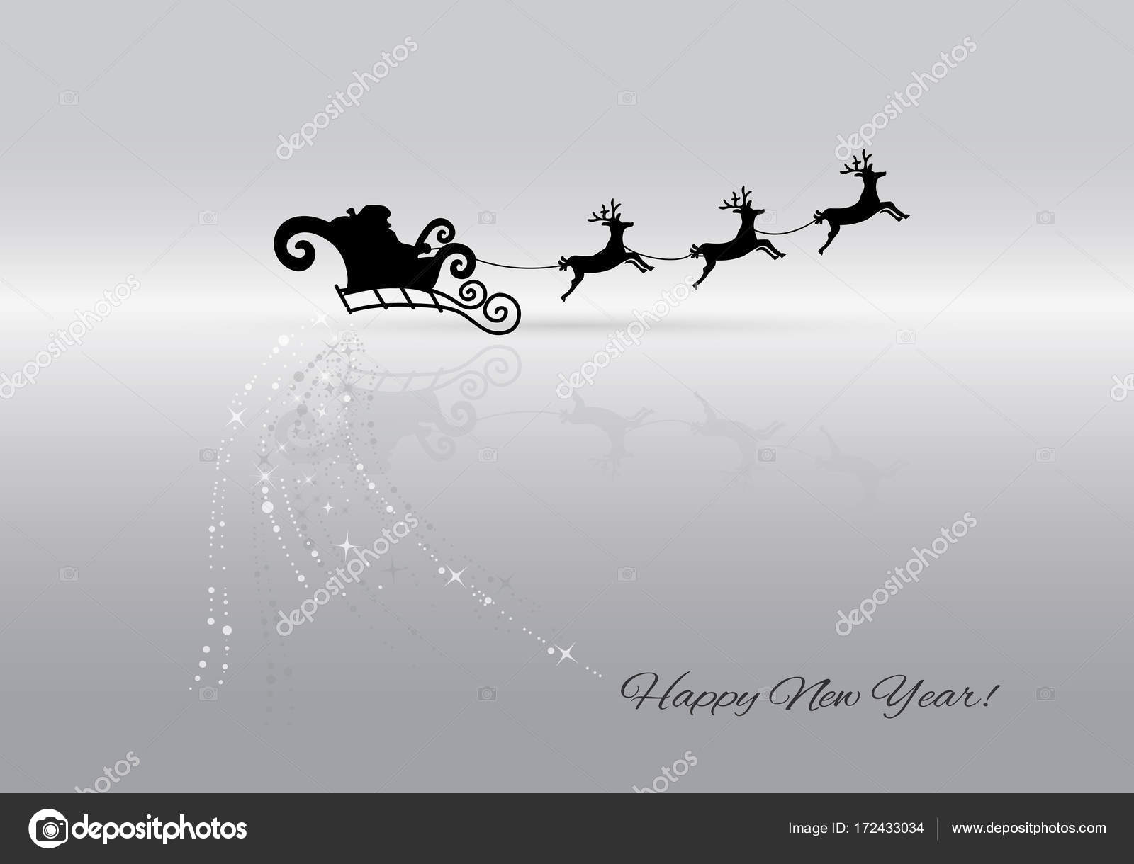 Black Silhouette. Santa Claus flying with reindeer sleigh. Stock Vector ...
