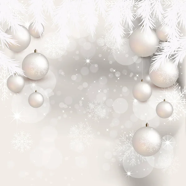 Kerstballen met besneeuwde achtergrond — Stockvector