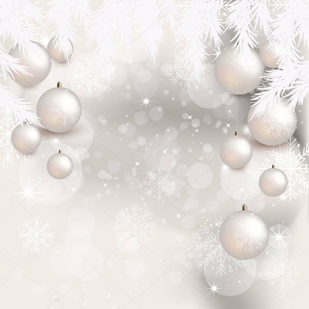 Christmas Balls with Snowy Background