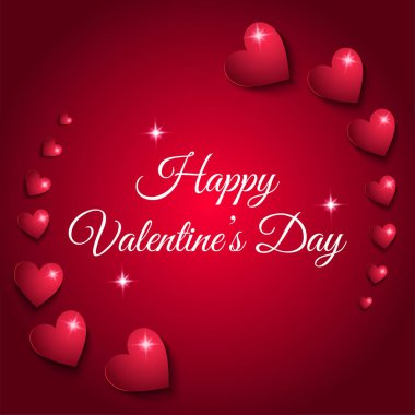Sevgililer Günü kırmızı tebrik kartı. Parlayan kalplerden yapılmış yuvarlak çerçeve.