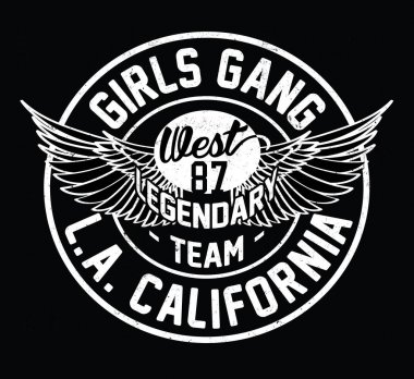 Vintage College Girl Gang Varsity Los Angeles California with Wings, Varsity T-shirt and apparels Print. Graphic vector illustration clipart