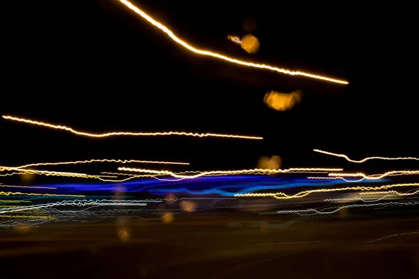 Long Exposure While Driving Downtown Night 0002 — Stock Photo, Image