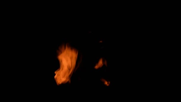 Fire Blazes Black Background Slow Motion Easy Add Your Video — Stock Video