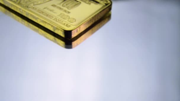 100 Hundred Dollars Gold Bar Benjamin Franklin Usa America Wealth — Stock Video