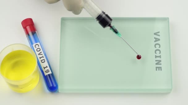 Covid19 vacuna Corona muestra de sangre prueba de gota ciencia medicina — Vídeos de Stock