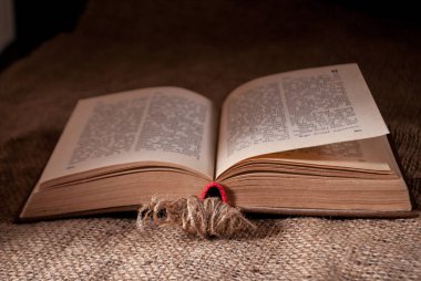 çuval bezi ve konu önünde kitabı hank ile yüzey üzerinde gelişeceğini bir kitap
