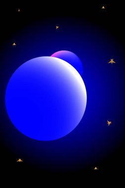 Yıldızlı gökyüzünün arka planına karşı neon renkli gezegenlerin soyut görüntüsü