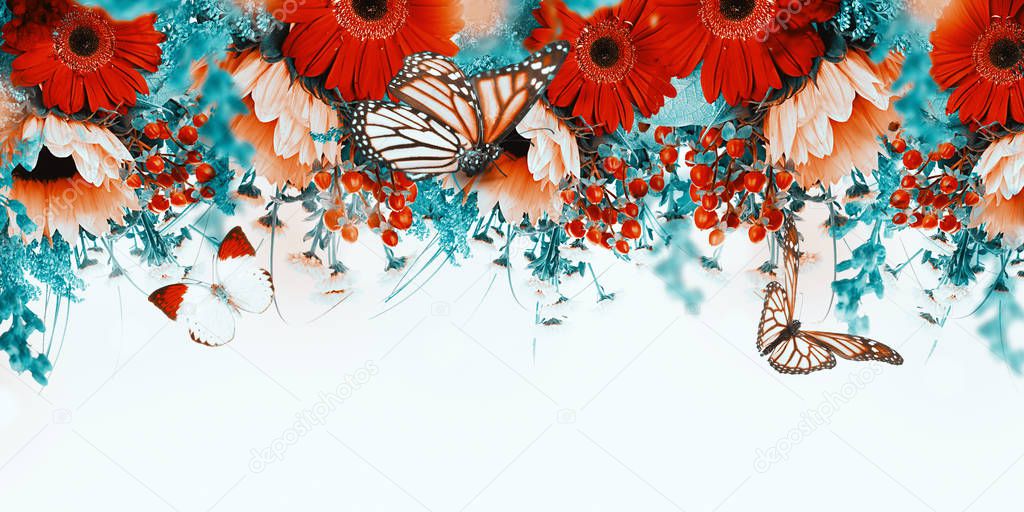 Amazing background with daisies and sunflowers