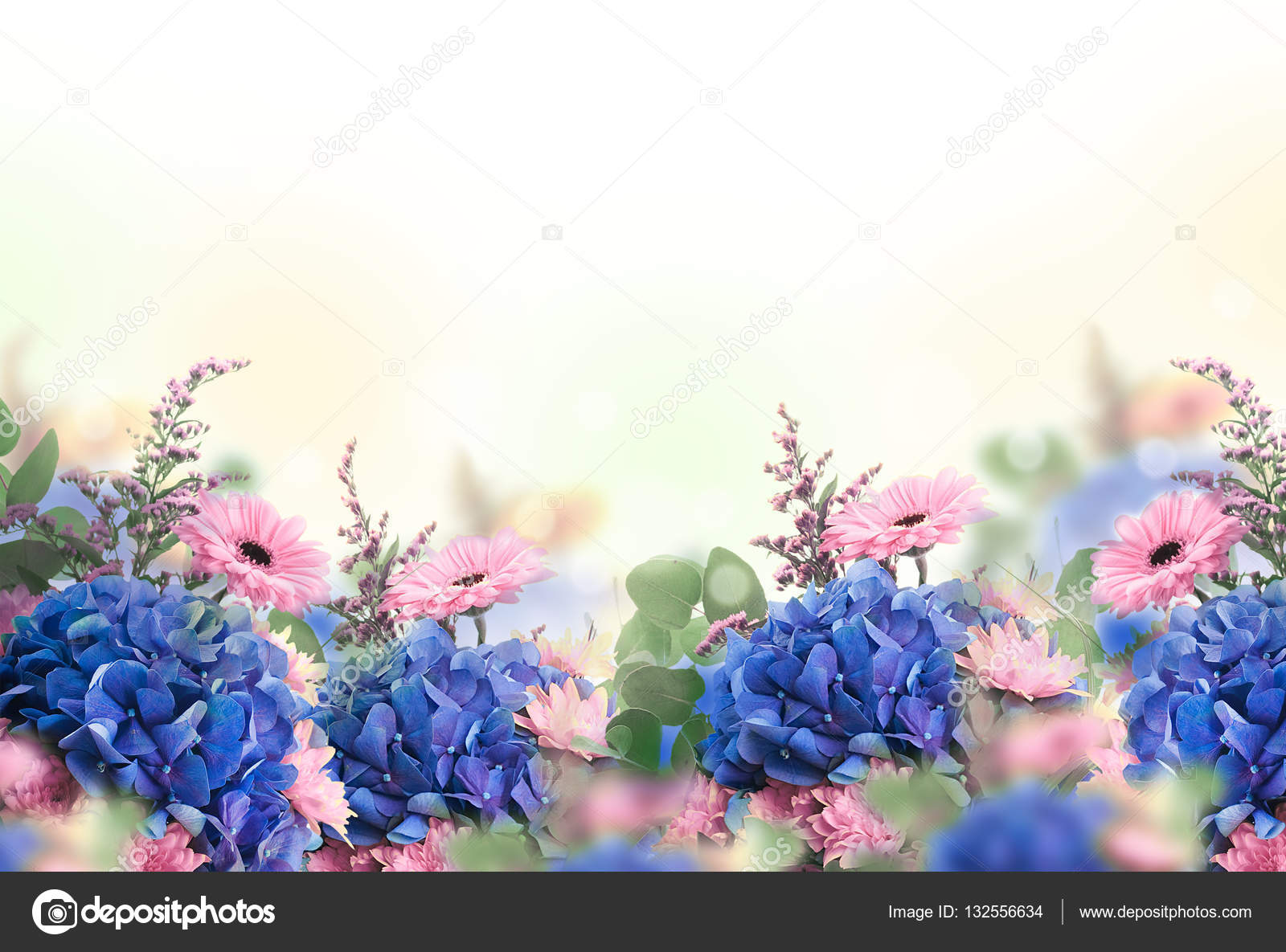 Floral card with daisies and hydrangeas — Stock Photo © seqoya 132556634
