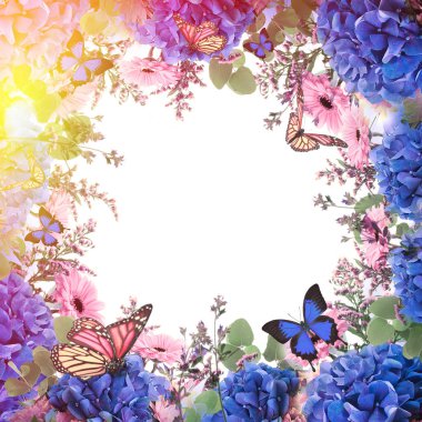 inanılmaz çiçek kartı ortancaları ve kelebekler