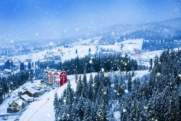 Paisaje de invierno de Navidad, abetos y pinos —  Fotos de Stock