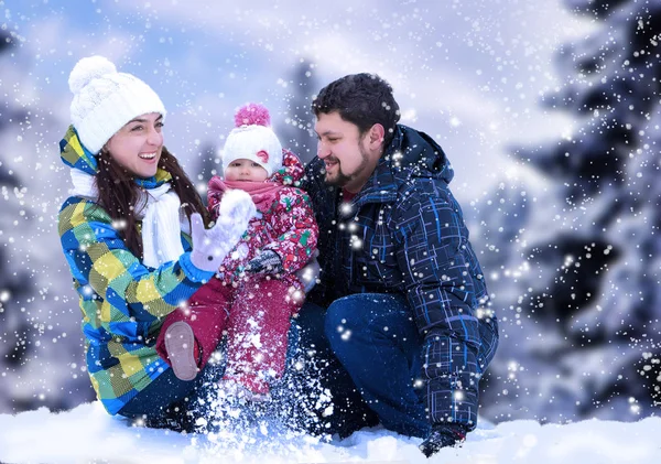 Attractive man, woman and child on a background of a Christmas — Stock Photo, Image
