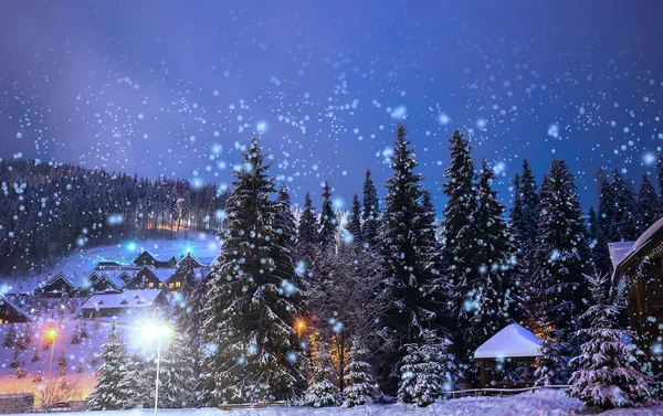 Egy mesebeli ház az erdőben közepette havas fenyők — Stock Fotó