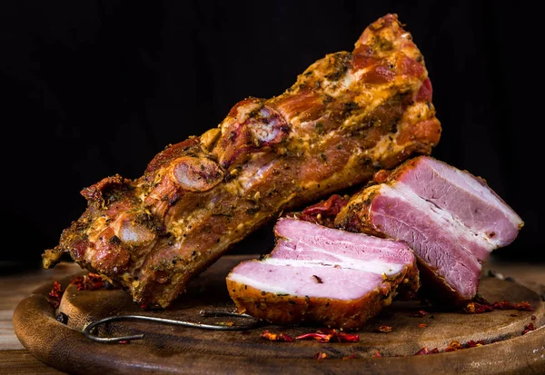 Smoked Pork Ribs Wooden Cutting Board — Stock Photo, Image