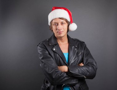 Noel Baba şapkası çapraz elle adam