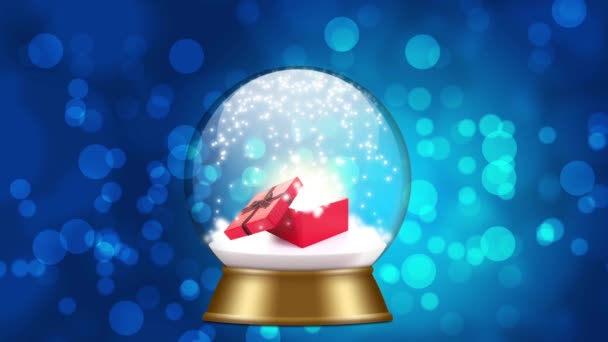 Snow globe with gift box — Stock Video