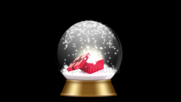 Snow globe with gift box — Stock Video