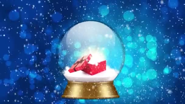 Snow globe with gift box — Stock Video