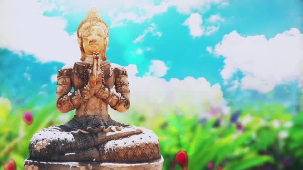 Sten buddha staty — Stockvideo